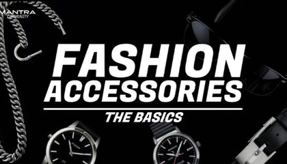 Text 'Fashion Accessories: The Basics' with fashion accessories on a black background